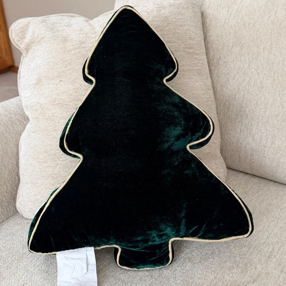 34th & Pine Elegant Embroidered Green Velvet Tree Pillow with Gold Accents